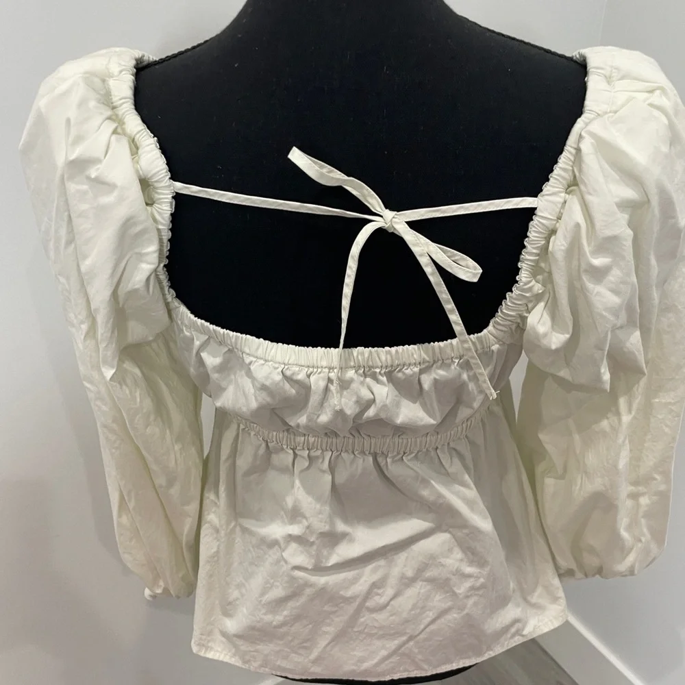 Open Edit White Puff Long Sleeve Babydoll Top